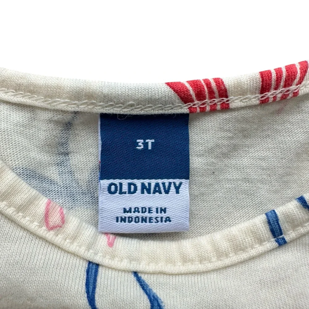 Old Navy T-Shirt Dress Size 3T Cream Bows Graphic Crew Neck Classic Pullover